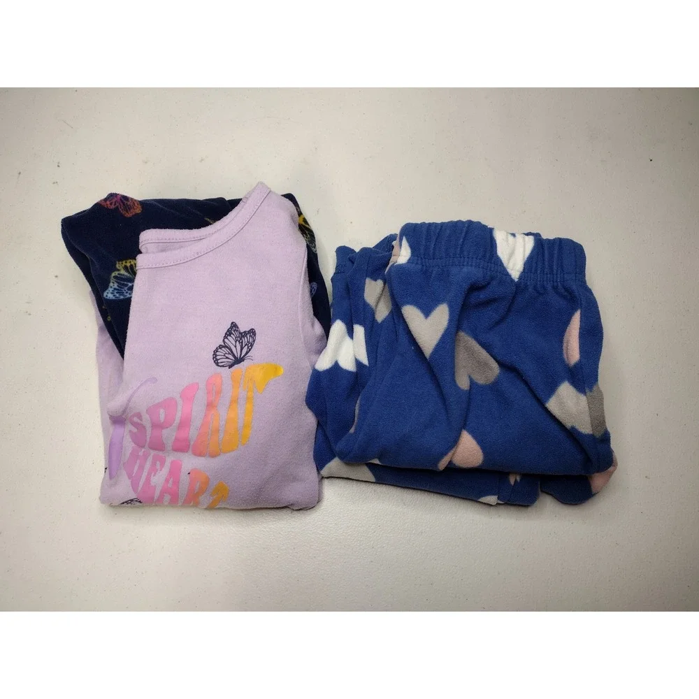 Wonder Nation and Carters Girls Pajama Set Bundle Size 6 Hearts Butterflies 4pc
